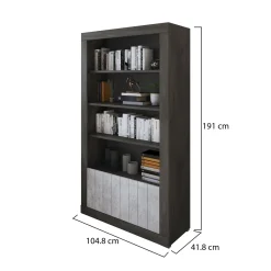 Libreria Nero Antracite Grigio Cemento 3 Ripiani 2 Ante 105x42x191h cm, Installazione a Terra - Spinoso