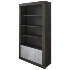 Libreria Nero Antracite Grigio Cemento 3 Ripiani 2 Ante 105x42x191h cm, Installazione a Terra - Spinoso