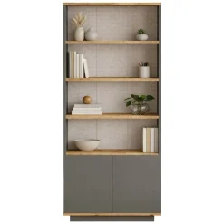 Libreria Nero Antracite Marrone Rovere 3 Ripiani 2 Ante 75x27x168h cm, Installazione Libera - Dego