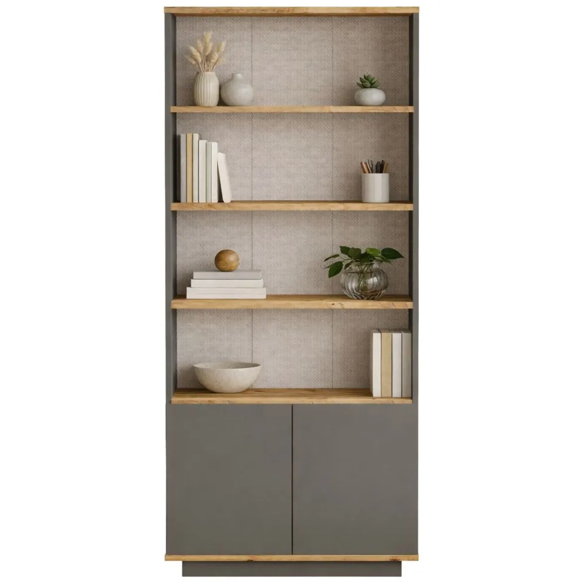 Libreria Nero Antracite Marrone Rovere 3 Ripiani 2 Ante 75x27x168h cm, Installazione Libera - Dego