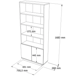 Libreria Nero Antracite Marrone Rovere 3 Ripiani 2 Ante 75x27x168h cm, Installazione Libera - Dego