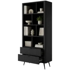 Libreria Nero 2 Cassetti 4 Ripiani 88x38x194h cm, con Piedini - Kabavasi