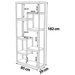 Libreria Nero Marrone Noce 6 Ripiani Installazione Libera 85x29x182h cm, Utilizzabile Come Divisorio Locale - Rofrano