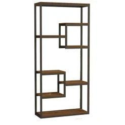 Libreria Nero Marrone Noce 6 Ripiani Installazione Libera 85x29x182h cm, Utilizzabile Come Divisorio Locale - Rofrano