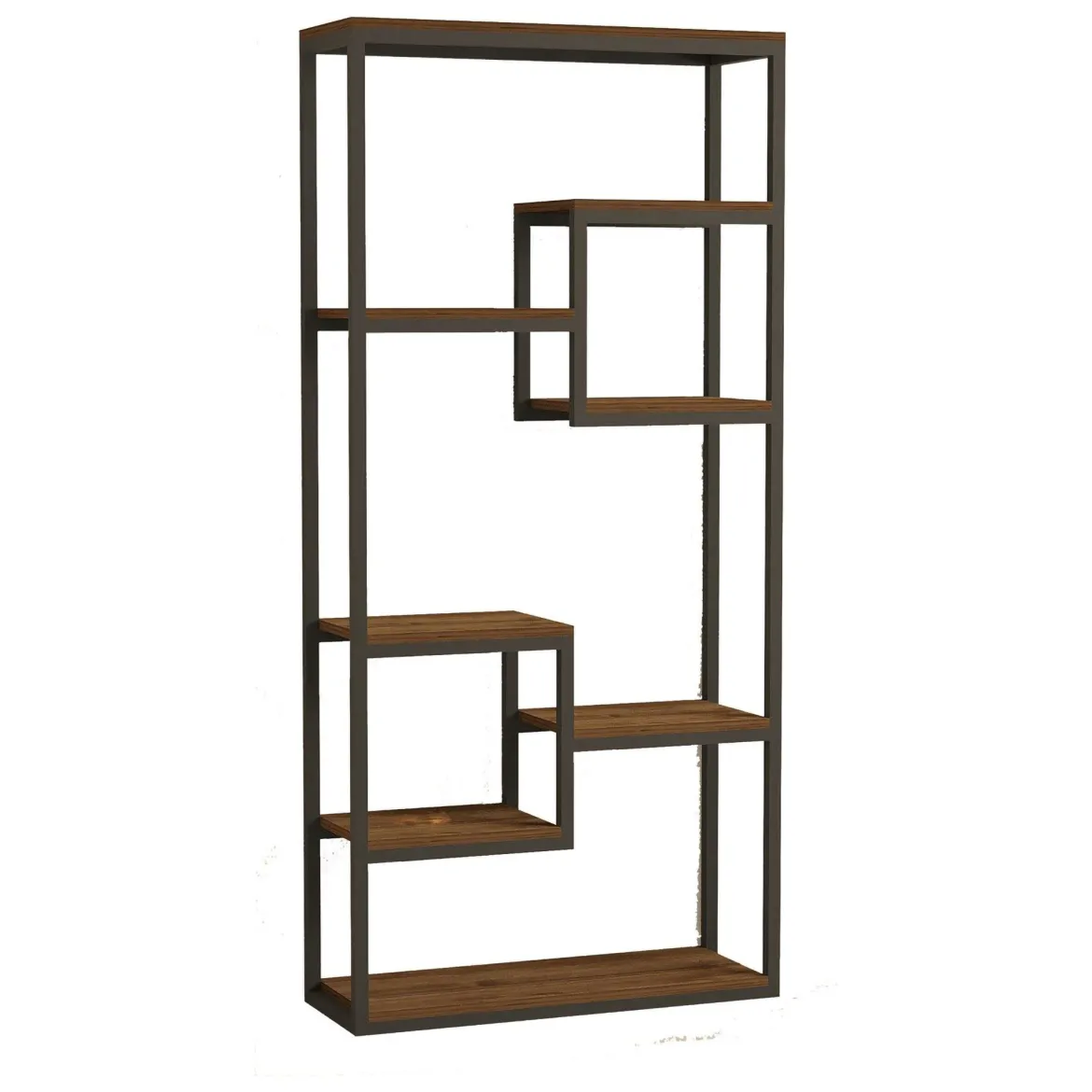 Libreria Nero Marrone Noce 6 Ripiani Installazione Libera 85x29x182h cm, Utilizzabile Come Divisorio Locale - Rofrano