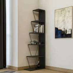 Libreria 5 ripiani antracite e nera 50x150h cm - Erminia