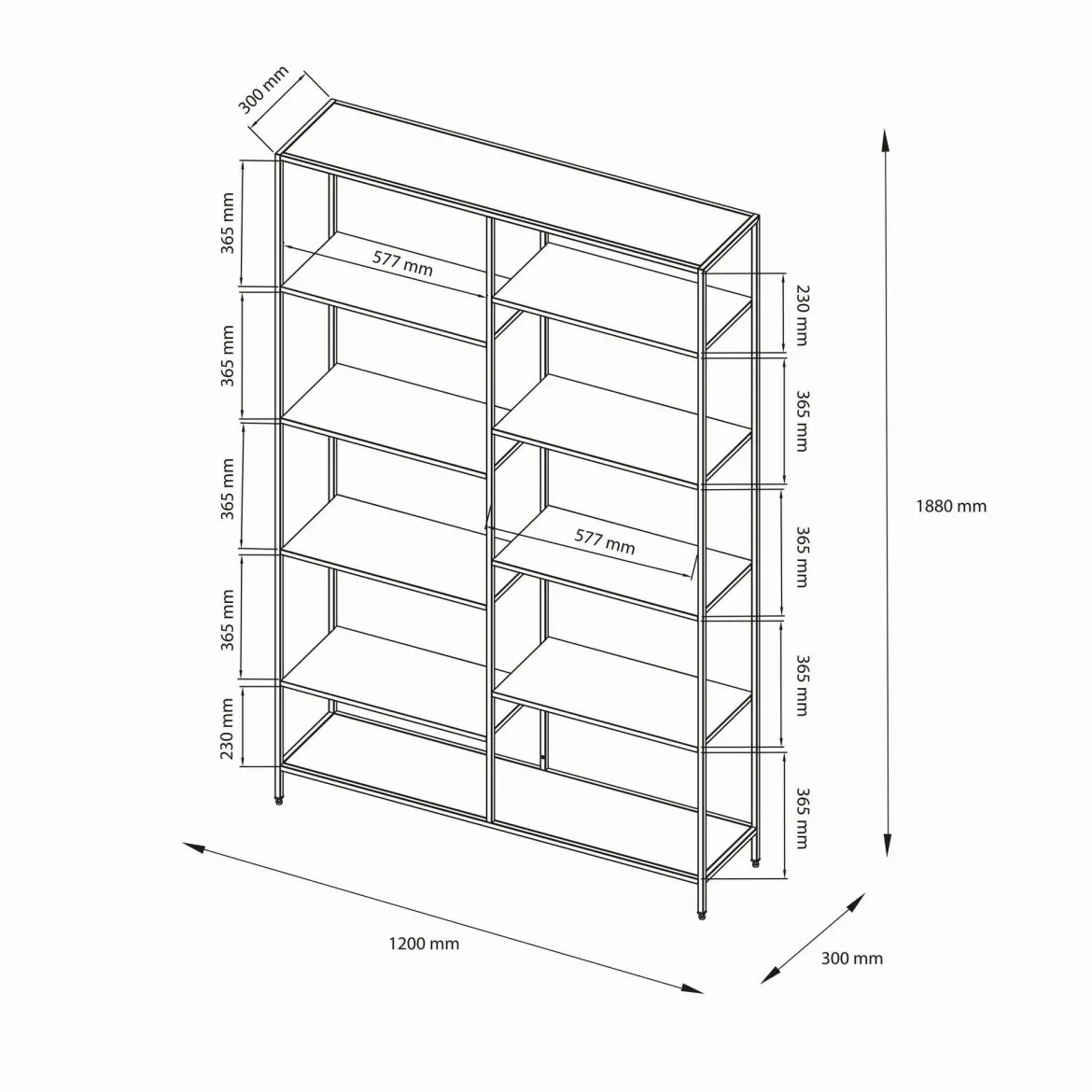 Libreria 9 ripiani ardesia 120x188h cm - Dorgali
