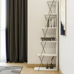 Libreria 5 ripiani bianca e nera 50x150h cm - Erminia