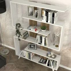 Libreria 5 ripiani bianca e noce 120x162h cm - Spodumene