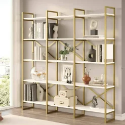 Libreria 5 ripiani bianca e oro 170x175h cm - Gauro
