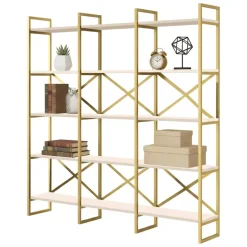 Libreria 5 ripiani bianca e oro 170x175h cm - Gauro