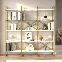 Libreria 5 ripiani bianca e oro 170x175h cm - Gauro