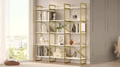 Libreria 5 ripiani bianca e oro 170x175h cm - Gauro