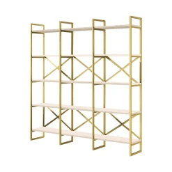 Libreria 5 ripiani bianca e oro 170x175h cm - Gauro