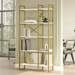 Libreria 5 ripiani bianca e oro 87x175h cm - Isla