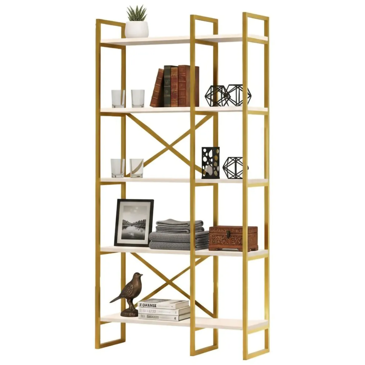 Libreria 5 ripiani bianca e oro 87x175h cm - Isla