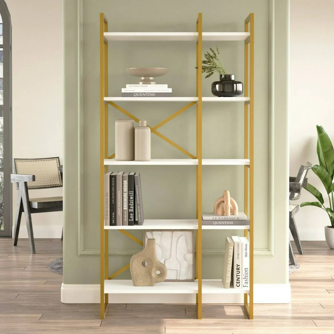 Libreria 5 ripiani bianca e oro 87x175h cm - Isla