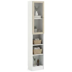Libreria 4 ripiani bianca e quercia 40x203h cm - Greg