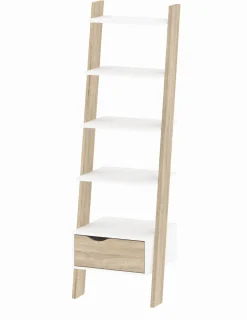 Libreria 4 ripiani bianca e quercia 55x180h cm - Acascia