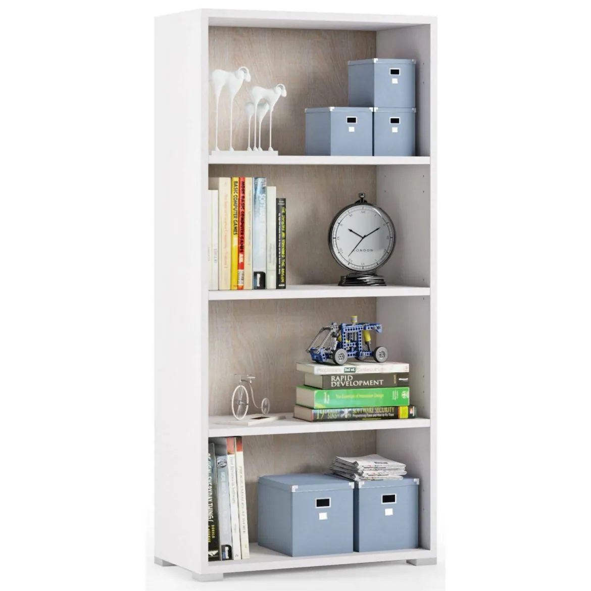 Libreria 3 ripiani bianca e rovere 60x130h cm - Aky