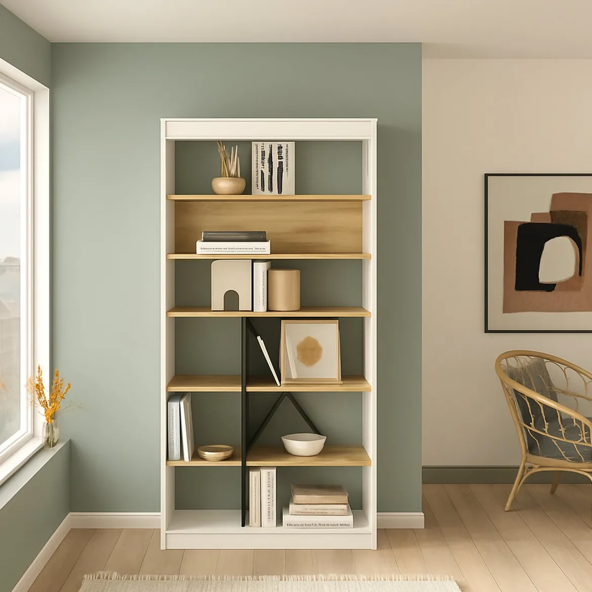 Libreria 5 ripiani quercia e bianca 75x170h cm - Emong