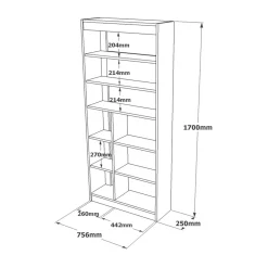 Libreria 5 ripiani quercia e bianca 75x170h cm - Emong