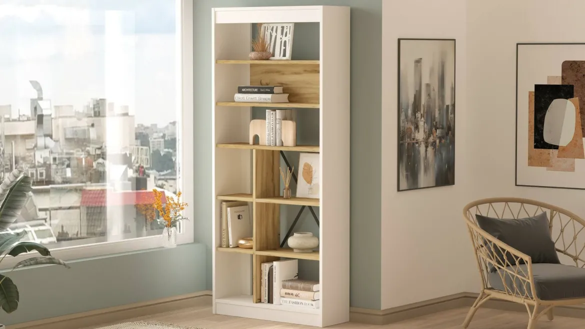 Libreria 5 ripiani quercia e bianca 75x170h cm - Emong