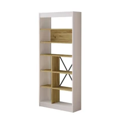 Libreria 5 ripiani quercia e bianca 75x170h cm - Emong