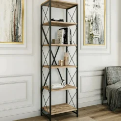 Libreria 5 ripiani quercia e nera 50x180h cm - Yara