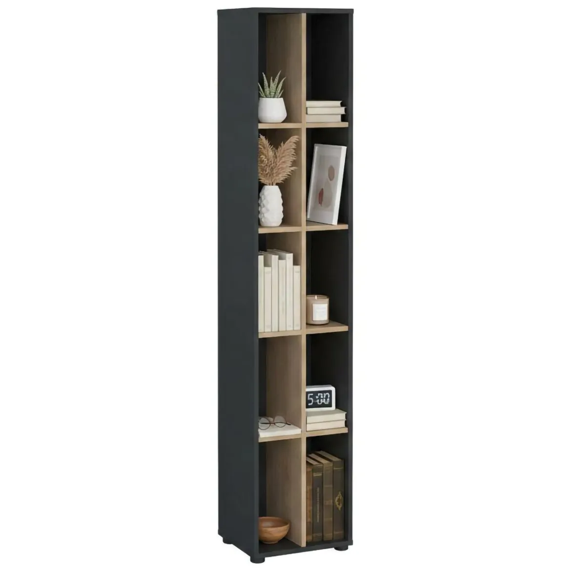 Libreria 4 ripiani rovere e grigia 40x204h cm - Erevan