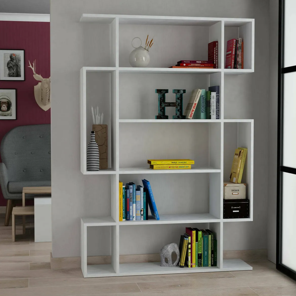 Libreria salvaspazio bianca 110x161h cm - Marcellin