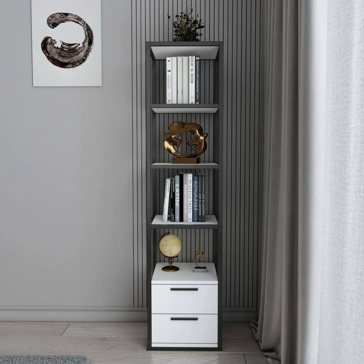 Libreria salvaspazio bianca e nera 39x169h cm - Arsim