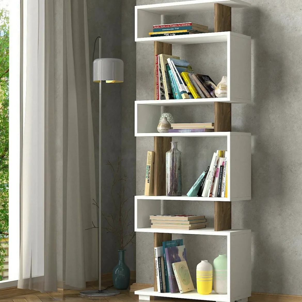 Libreria salvaspazio bianca e oro 45x180h cm - Giraffa