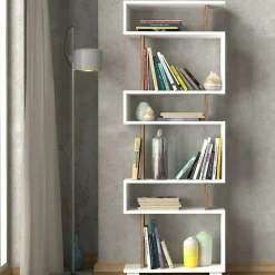 Libreria salvaspazio bianca e oro 45x180h cm - Giraffa