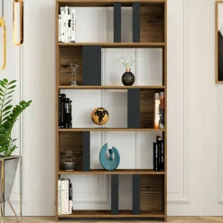 Libreria salvaspazio noce e antracite 90x180h cm - Scapolita