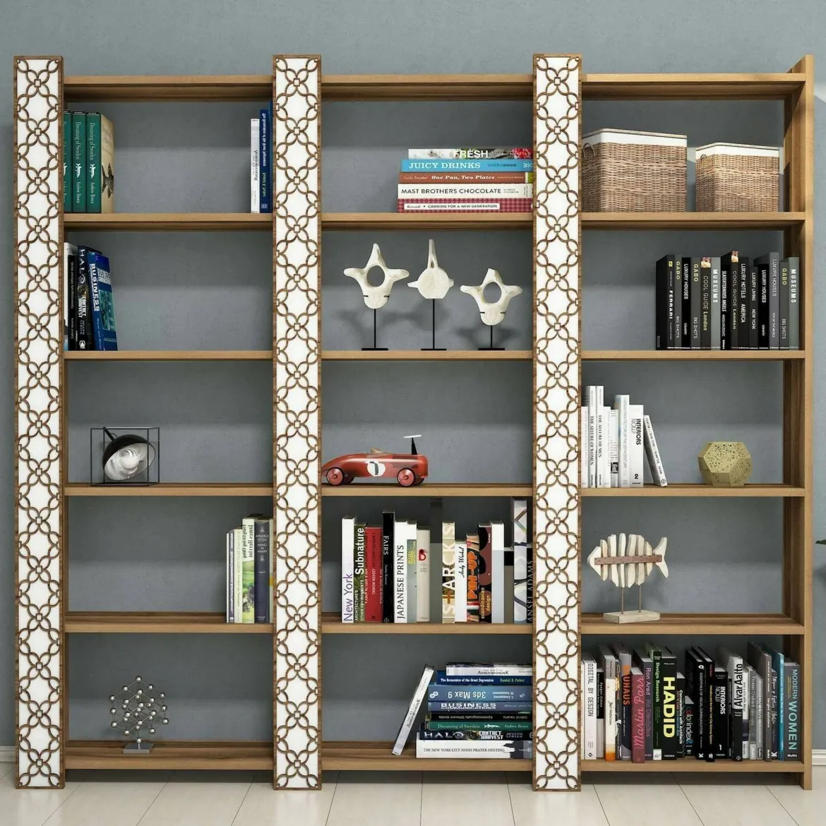 Libreria salvaspazio noce e bianca 64x170h cm - Vele
