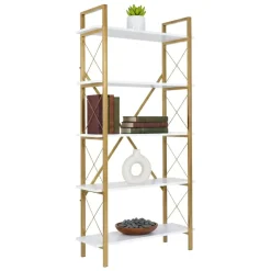 Libreria Suriel, 90x34 h180 cm, Bianco e Oro