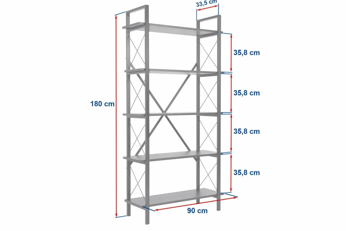 Libreria Suriel, 90x34 h180 cm, Bianco e Oro