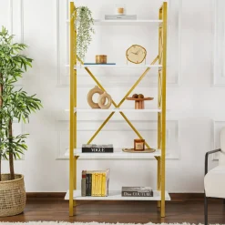 Libreria Suriel, 90x34 h180 cm, Bianco e Oro