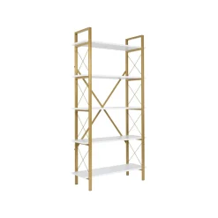 Libreria Suriel, 90x34 h180 cm, Bianco e Oro