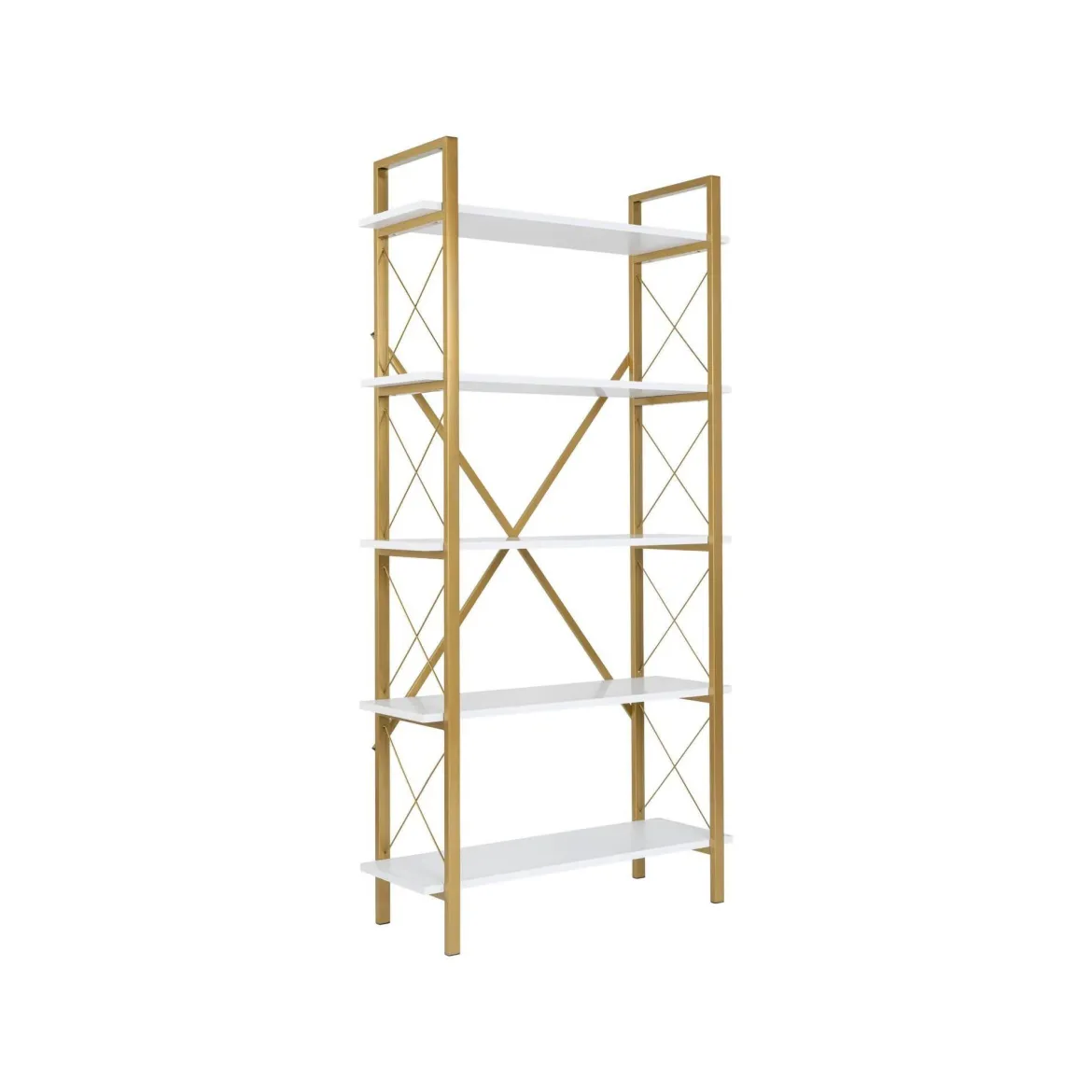 Libreria Suriel, 90x34 h180 cm, Bianco e Oro