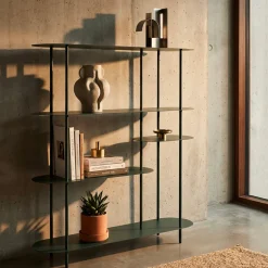Libreria Verde Ottanio 5 Ripiani Installazione a Terra 11x40x132h cm, Utilizzabile Come Divisorio Locale - Gana