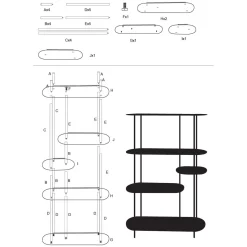 Libreria Verde Ottanio 5 Ripiani Installazione a Terra 11x40x132h cm, Utilizzabile Come Divisorio Locale - Gana