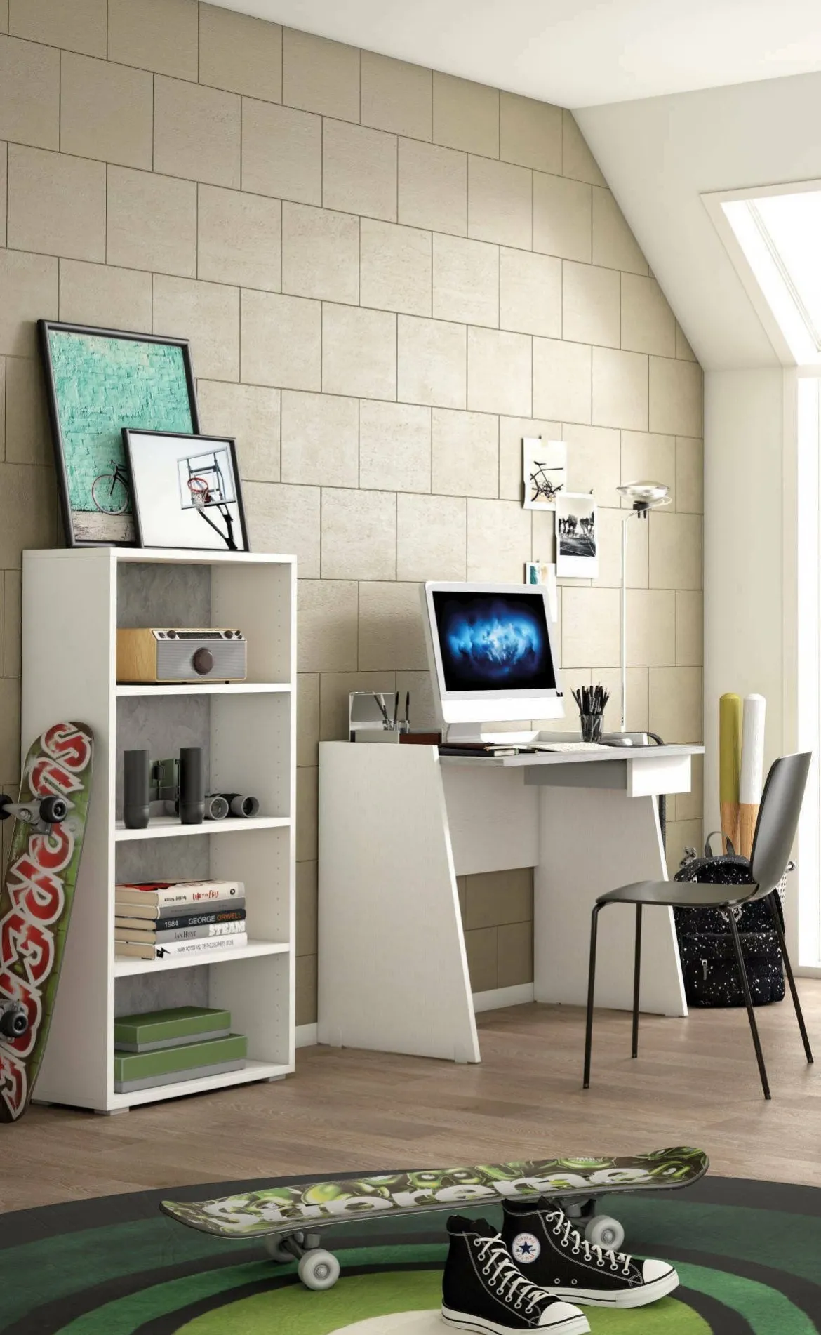 Libreria verticale bianca e cemento 60x195h cm - Allevien