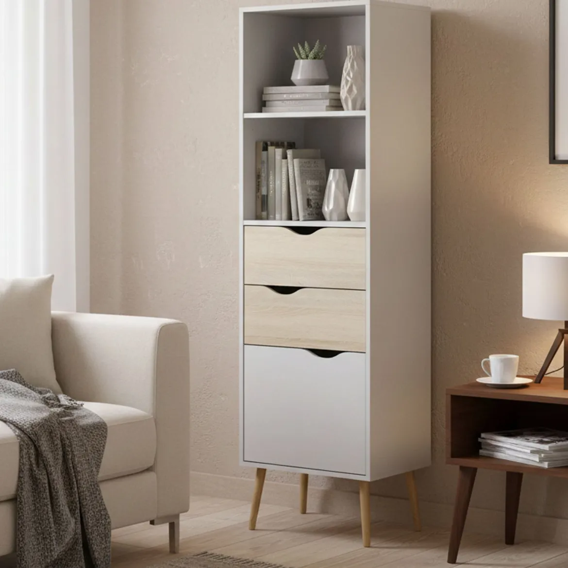 Libreria verticale bianca e quercia 50x171h cm - Assesor