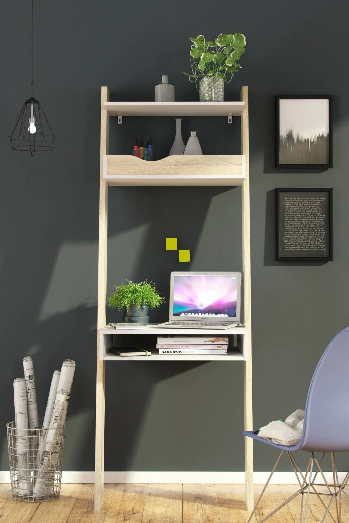 Libreria verticale bianca e quercia 65x180h cm - Aviv