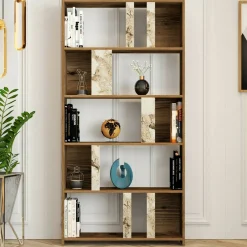 Libreria verticale noce e bianca marmo 90x180h cm - Scapolita