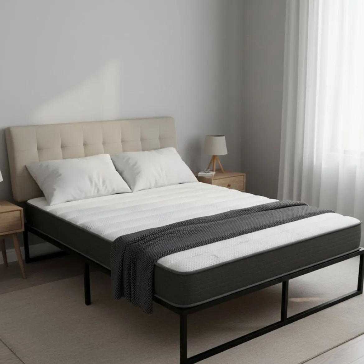 Materasso Matrimoniale Bianco Grigio Grado Rigidità Medio 190x140x22h cm, Misura Rete Compatibile 140x190 cm - Cipirello