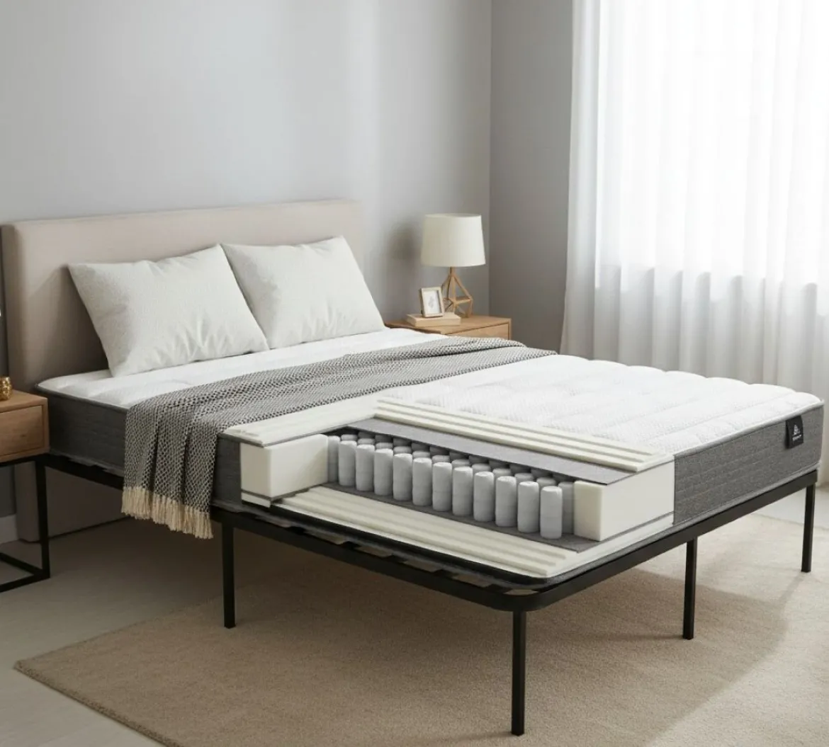 Materasso Matrimoniale Bianco Grigio Grado Rigidità Medio 200x160x22h cm, Misura Rete Compatibile 160x200 cm - Pizzone