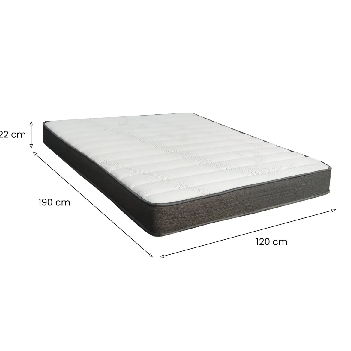Materasso Piazza e Mezza Bianco Grigio Grado Rigidità Medio 190x120x22h cm, Misura Rete Compatibile 120x190 cm - Lombarda